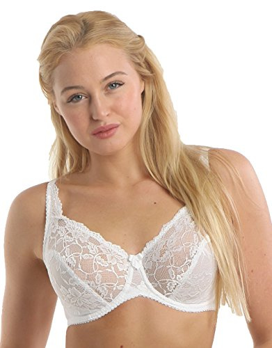 Charnos Rosalind Bra 165010 Underwired Non Padded Full Cup Lace Secret Support, White, 32DD