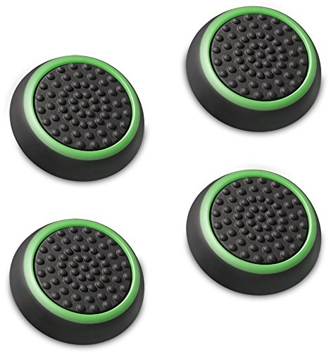 Fosmon [4 Paquetes / 2 Pares Apretones analógicos para Joystick Cubierta Protectora de Apretones de Pulgar de Silicona para PS4, PS3, Xbox One S, Xbox One X, Xbox 360, Wii U (Negro Verde)