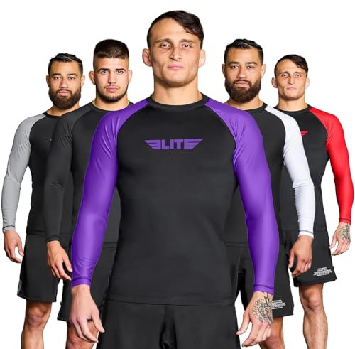 Elite Sports New Item Full Long Sleeve Compression, Mma, Bjj, No Gi, Cross Training Rash Guard, Large, Purple
