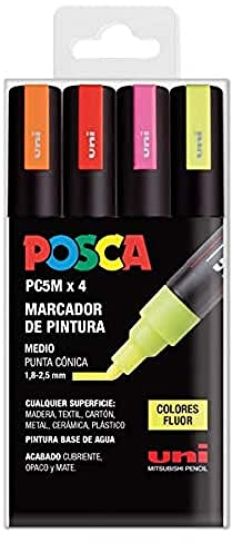 Posca UNI Lot PC 5M Fluor Lot de 4 marqueurs