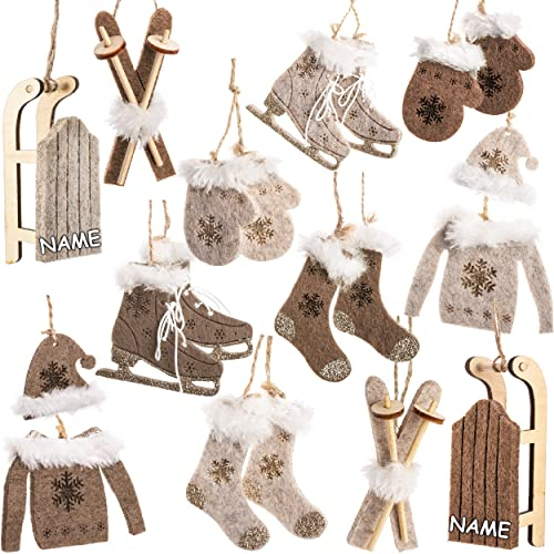 alles-meine.de GmbH 10 TLG. Deko Set - Streumotive - Winter & Weihnachten - Ski/Schlitten/Schlittschuhe - incl. Name - aus Holz - Miniatur/Diorama - Anhänger - Weihnachtsde..