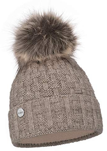 ELIMELI Damen Winter Mütze warme Strickmütze Wintermütze mit Bommel Slouch Strick Beanie Damen für Winter Bommelmütze Hergestellt in EU Farbenauswahl 16517 (Cappuccino)
