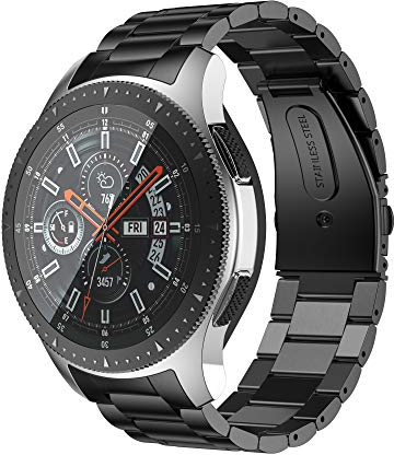 NotoCity Keine Lücke Gear S3 Frontier / S3 Classic/Galaxy Watch 46mm Armband, Ersatzarmband aus massivem Edelstahl für Samsung (Schwarz)
