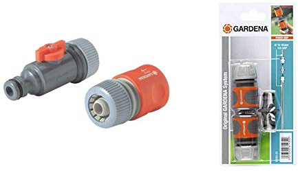 Gardena Perl-Regner-Anschlussset: Armaturenausstattung Perl-Regner, Anschlussstück und Wasserstop & Kupplungs-Satz: Schlauchkupplung zur Schlauchverlängerung 13 mm und 15 mm