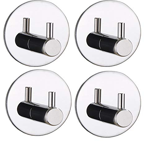 Celbon 2 Stk. Selbstklebend Handtuchhaken Schwarz Bademantelhaken Haken Wandhaken Edelstahl rostfrei Bad und Küche, Handtuchhalter Kleiderhaken Ohne Bohren… (Chrom, 4PC)