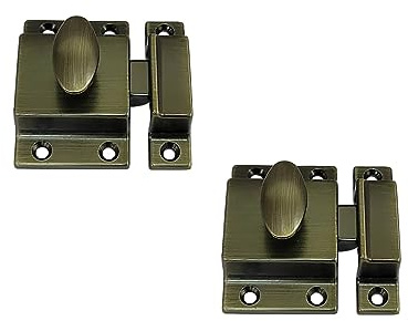 QCAA Traditional Large Oval Turn Cabinet Latch, Solid Brass, 2, for Cupboard & Other Furniture, Brushed Antique Brass, 2 Pack, Made in Taiwan