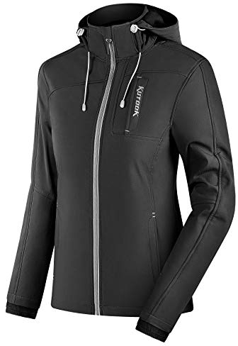 KUTOOK Veste Softshell Femme Hiver Chaud Blousn Capuche Amovible Coupe Vent Imperméable Extérieur Randonnée Jogging Sport de Plein Air Ski Noir L