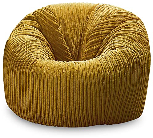 Beautiful Beanbags - Jumbo Cord Beanbag Chair, Plush Jumbo Cord Lounger, Great as Recliner (Mustard)