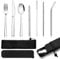 9 Piece Travel Cutlery Sets, Homikit Stainless Steel Camping Cutlery Set for 1, Including Silver Fork Knife Spoon, Chopsticks, Metal Straws, Cleaning Brush, Case & Bag, Portable & Reusable - Black