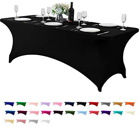 Hezuzo Spandex-Tischdecke für 2,4 m große Tische, universelle Passform, Stretch-Tischdecke für Party, Bankett, Hochzeit und Veranstaltungen, Schwarz