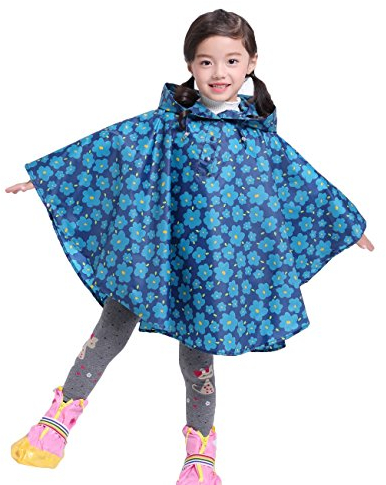 Gaga city Regenkleidung Kinder Mädchen & Jungen Regencape Regenmantel mit Regenponcho Aufbewahrungstasch Blaue Blumen/XL