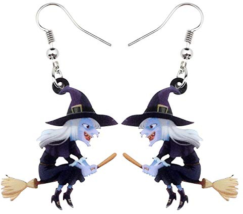 DOWAY Acryl Halloween Hag Besen Hexe Kobold Ohrringe Hängend für Frauen Mädchen Geschenke (Ebenholz)