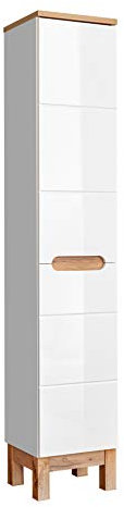Hochschrank mit Korb Bali 804, Badezimmerschrank, Weiß glänzend