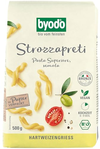 Byodo Strozzapreti Bio-Nudeln 500g, 100% Bio-Hartweizengrieß aus Italien, perfekter all dente-Biss, hervorragend zu kräftigen Saucen & Ragouts, Vegan & Vegetarisch, In Papier verpackt