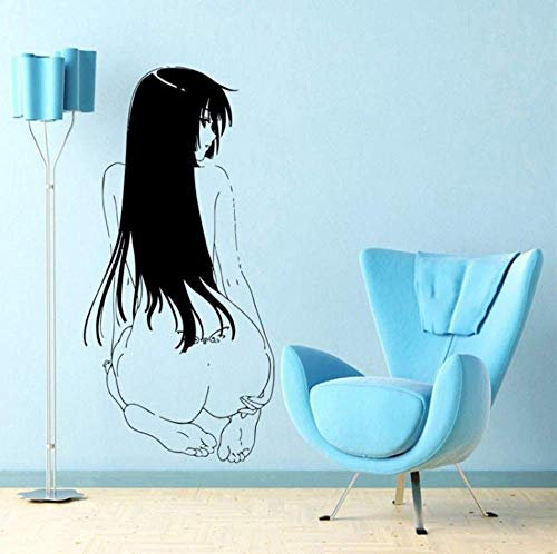 Vinyl Wandtattoo Anime Manga Manga Mädchen Mit Tatoo Wandkunst Kunst Wandaufkleber Wohnkultur Schlafzimmer Dekoration 56Cmx72Cm