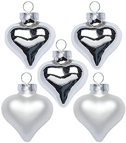 Inge Glas Magic Mini-Weihnachtskugeln Herz | 8 Herzen 4cm aus Glas | in Karton-Box (Frosty Silver | Silber weiß)