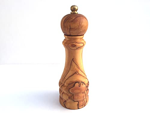 Moulin à poivre en bois d'olivier fait à la main (Hauteur : 16 cm)