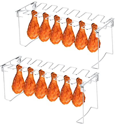 2 Stück Hähnchenschenkel Halter, Faltbarer Edelstahl 14 Slot Hähnchenkeulenhalter, Hähnchen Keulen Grill Ständer Chicken Wings BBQ Rack für Backofen und Outdoor Grill, Spülmaschinengeeignet