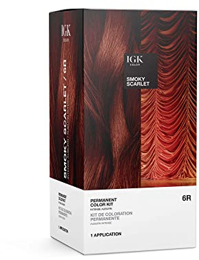 IGK Permanent Hair Dye Color Kit | 6R Smoky Scarlet - Intense Auburn | 100% Gray Color Coverage + Strengthen + Shine | Ammonia Free