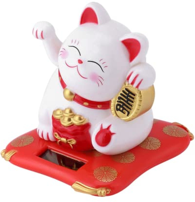 Glückskatze, Solar Powered, Winkekatze Japanisch, Glückbringen, Schreibtisch Dekoration für Haus Auto Büro, für Ihre Freunde, Kollegen (Weiß)
