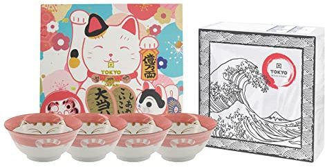 TOKYO design studio Kawaii Bol en porcelaine asiatique Rose blanc Ø 15 cm env. 500 ml avec emballage cadeau et serviettes exclusives