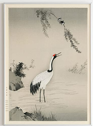 JOPRICO Japanese Crane by Kano Motonobu - Japan Poster - Asia Dekoration - Vintage Japan Kunstdruck Größe 50x70 cm | 20x28 inch