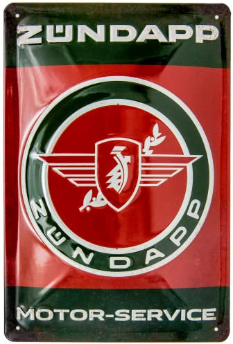 LUCKYLINDE - Retro Blechschild passend für Zündapp Moped, Motorrad Fans, Deko Werkstatt, Garagen Schild, geprägtes Stahlblech (20 x 30 cm)