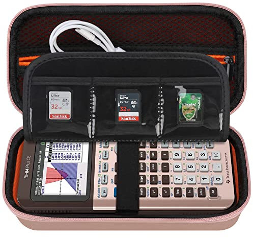 Elonbo Tragetasche für Texas Instruments TI-84 Plus CE/TI-84 Plus/TI-83 Plus CE/Casio fx-9750GII Farbgrafik-Rechner, extra Netztasche für Ladekabel, Ladegerät, Handbuch, Rose Gold+Orange