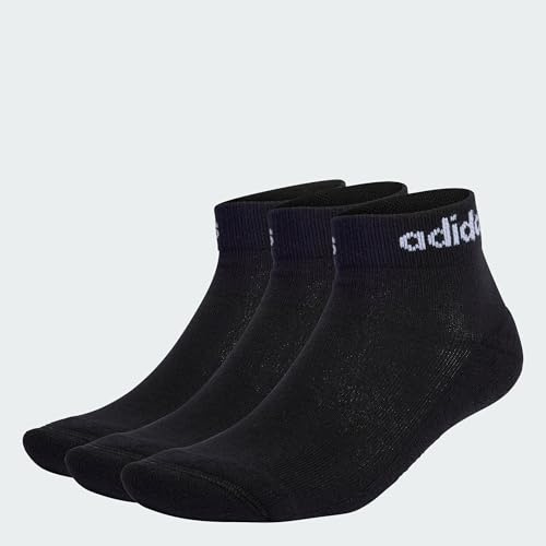 adidas Unisex Kids Linear Ankle Cushioned Socks 3 Pairs, Black/White, 6-7 Years