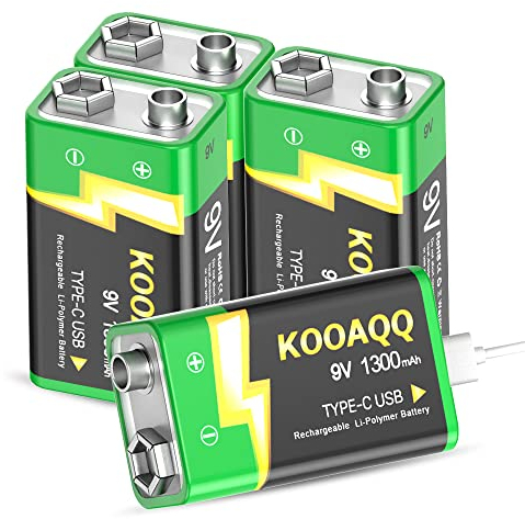 9V Wiederaufladbare Batterien, 1300mAh Langlebige Lithium-ionen Akku Schnellladung über USB-C ideal für Rauchmelder, Feuermelder, Warnmelder & Rauchwarnmelder, Multimeter (4 Stück)