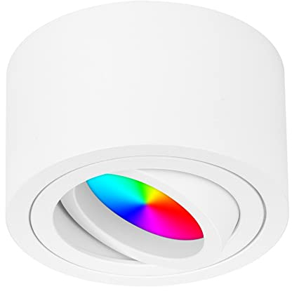 TEVEA LED Smart Flach Aufbauspot | 5W 230V RGBW Dimmbar | LED Modul austauschbar | Aufbauleuchte Farblicht Partyleuchte (Weiss)