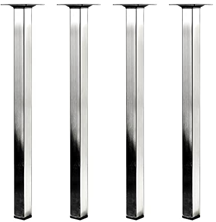 Luna Tischbeine Möbelfüße & Tischgestell mit Montageplatten | 4ER und 2ER Sets | Versch. Ausführungen | Edelstahl | Verchromt | Massiv | Alu Optik (Edelstahl Optik, 4ER Set | 25 x 25 x 400 mm)