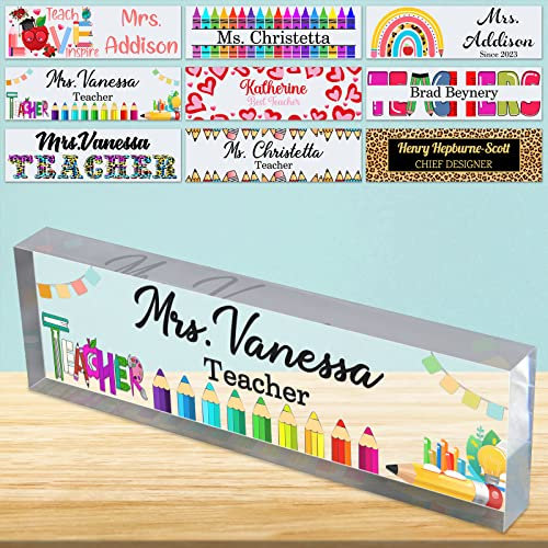 Desk Name Plate Personalised for Teachers Custom Acrylic Block Nameplate Sign for Office Customized Desk Plate Appreciation Décor Gift for Teacher’s Day-Design 7