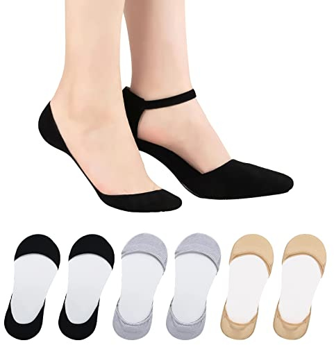 AYPOW 6 Paar Damen Füßlinge Unsichtbare Socken für High Heels, Baumwolle Ultra Low Cut Liner Unsichtbare Socken, Weiche Söckchen Ballerina Socken Sneaker Socken mit Rutschfest Silikon für Loafer