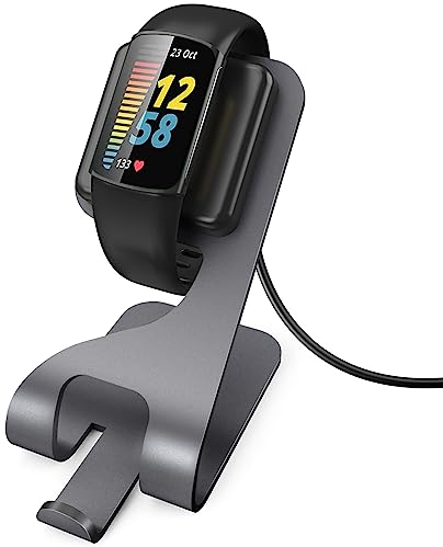 TiMOVO Charger Dock Compatible with Fitbit Charge 6/ Charge 5 / Luxe with 5.4ft USB Charging Cable Cord, Aluminum Magnetic Charging Stand Replacement Charger fit Charge 5/Luxe Smartwatch - Space Gray