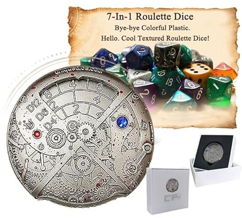 Spinner Würfel Dungeons and Dragons Clockwork Würfel Set, Hollow Metal 7-In-1 Roulette D&D DND Würfel D4, D6, D8, D10, D12, D20 und D% für Rollenspiele