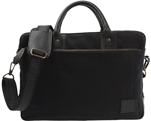 LECONI Aktentasche funktionelle & praktische Arbeitstasche für Damen und Herren Handgepäck Trolleytasche Bürotasche Ledertasche für Freizeit und Alltag aus Canvas + Leder 41x30x16cm schwarz LE3066-C