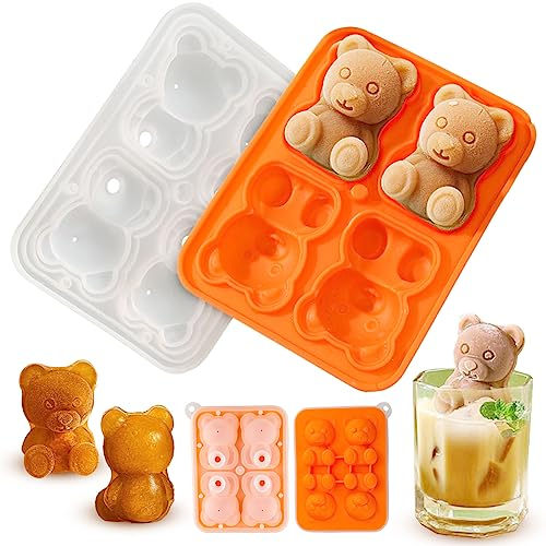 Silikon Eiswürfelformen Bär Mit Deckel - 3D Eiswürfelbehälter Und Kuchen Form - Tier Silikonform Für Eiswürfel, Schokolade, Pudding, Gelee