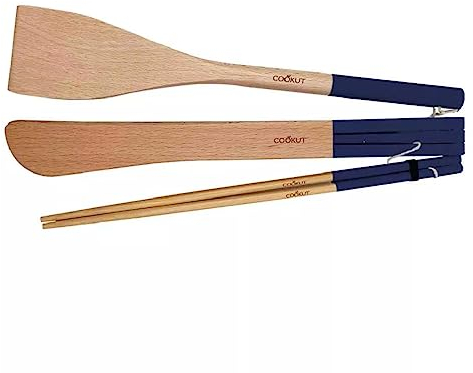 Lot ustensiles bois pour poêles et wok perle - Cookut (Myrtille)