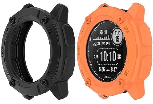 HUAYUWA Weiche TPU-Schutzhülle (schwarz + orange), kompatibel mit Garmin Instinct 2X Solar Smartwatch Schutzhülle, 50 mm für Instinct 2 x Solaruhren, 2 Stück