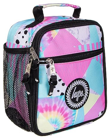 hype Girls Lunch Box, Iconic Multicolour Pastel Collage, School Bag for Kids, Stylish Lunch Bag with Bottle Holder, 3 Storage Compartments, Inside Thermal Lining & Grab Handle