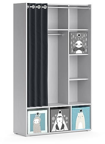 Vicco Kinderkleiderschrank Luigi, Hellgrau, 105.8 x 178.1 cm Mit Faltboxen (grau)