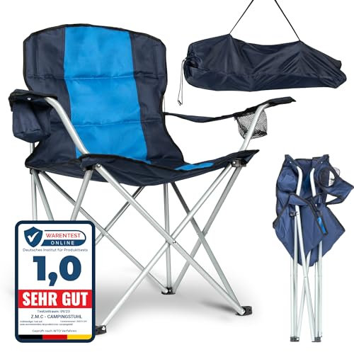 Z.M.C Campingstuhl faltbar mit 2 Getränkehalter und Tragetasche, Klappbarer Campingsessel, Anglerstuhl bis zu 120 kg, Faltstuhl für Outdoor Aktivitäten