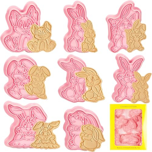 Forhome Osterhasen Ausstecher Set,8 Stück 3D Plastik Oster Hasen Keksausstecher,Osterei Hasen Ausstecher,Keksausstecher Ostern,Hase Plätzchen Ausstecher,Ostern Plätzchen Ausstecher für Ostern Backen