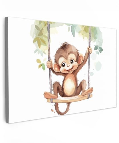 MuchoWow© Wandbilder Groß 120x80 cm XXL Wohnzimmer Wanddeko Schlafzimmer Zimmerdeko Wandgemälde Zimmer Deko auf Wand Dekoration Wall Art Affe - Tier - Kinder - Dschungel - Kinderzimmer - Babyzimmer