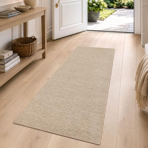 DEXI Dünner Läufer für den Eingangsbereich, 5 x 15 cm, Beige | Flaches Profil, schmutzfangender und saugfähiger Eingangsteppich für Haus, Küche, Schlafzimmer, Waschküche