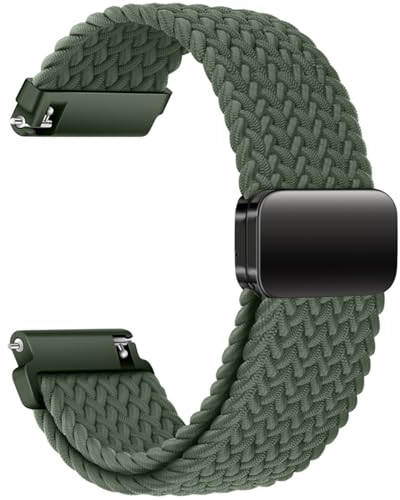 AidorMax Nylon Uhrenarmband 22mm mit Verstellbares Magnetischem Verschluss für Herren und Damen, Bequeme Passform Elastisches Ersatzarmband für Smartwatches und Uhren (Olivgrün)