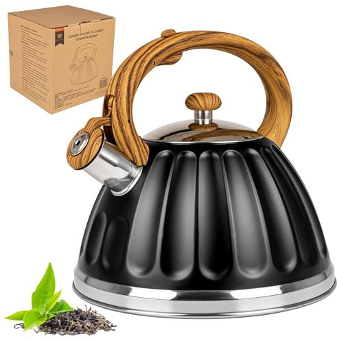 KARL HAUSMANN Bollitore Acqua per Induzione - 3L - Nero Bollitore Acciaio Inox non elettrico - Teiera Fischio per Gas da Fornello - Tea Kettle Stove Induction