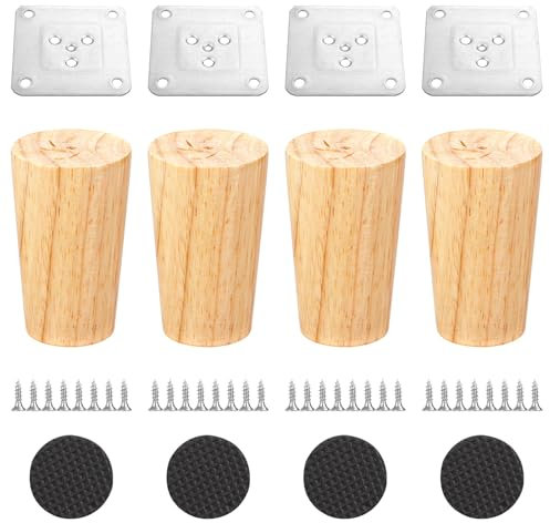 JMIATRY 4 Stück Möbelfüße Holz 8cm, Holzfüße für Möbel, Tischbeine Holz, Schrankfüsse für Sofa, Bett, Schrank, Stuhl, Tisch