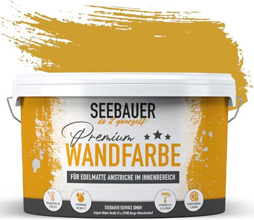 SEEBAUER diy Peinture murale jaune pour intérieur (No. 442 Maple Leaf 10,0 Litre) Tons jaune haute opacité